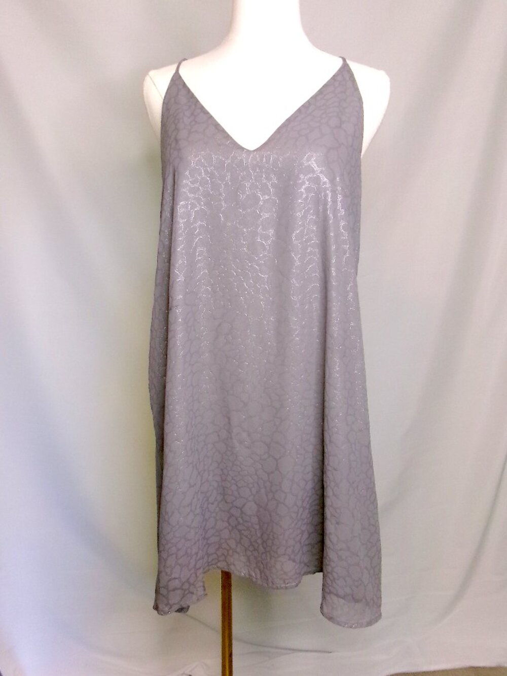 Krisa Gray Shimmer Swing Dress Open Back Halter Mini Size M